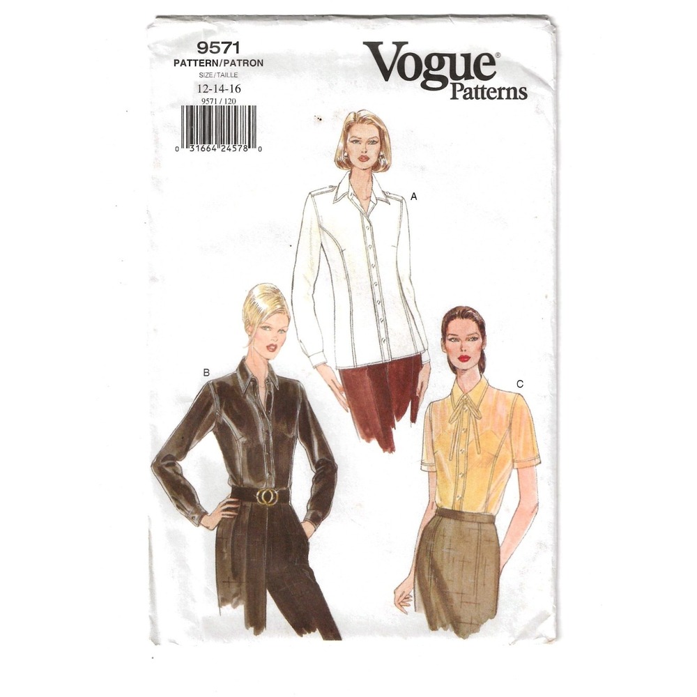 Vogue 9571 Misses' Petite Blouse Size 12-14-16 Average Sewing Pattern Uncut